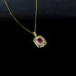 Vintage Lab Ruby Square Plate Full Diamond Halo Brushed Gold-Plated Necklace - Photo 3