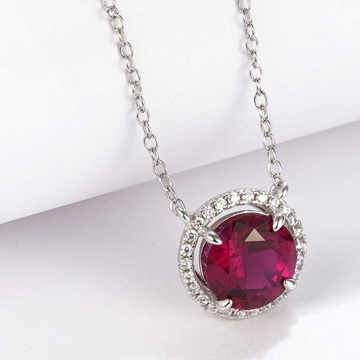 Round Pigeon Blood Ruby Pendant Necklace S925 Silver Diamond - Photo 4