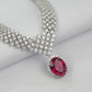 925 Sterling Silver Oval Lab Ruby V-Shape Necklace for Women, Heavy-Craft Versatile - Photo 3