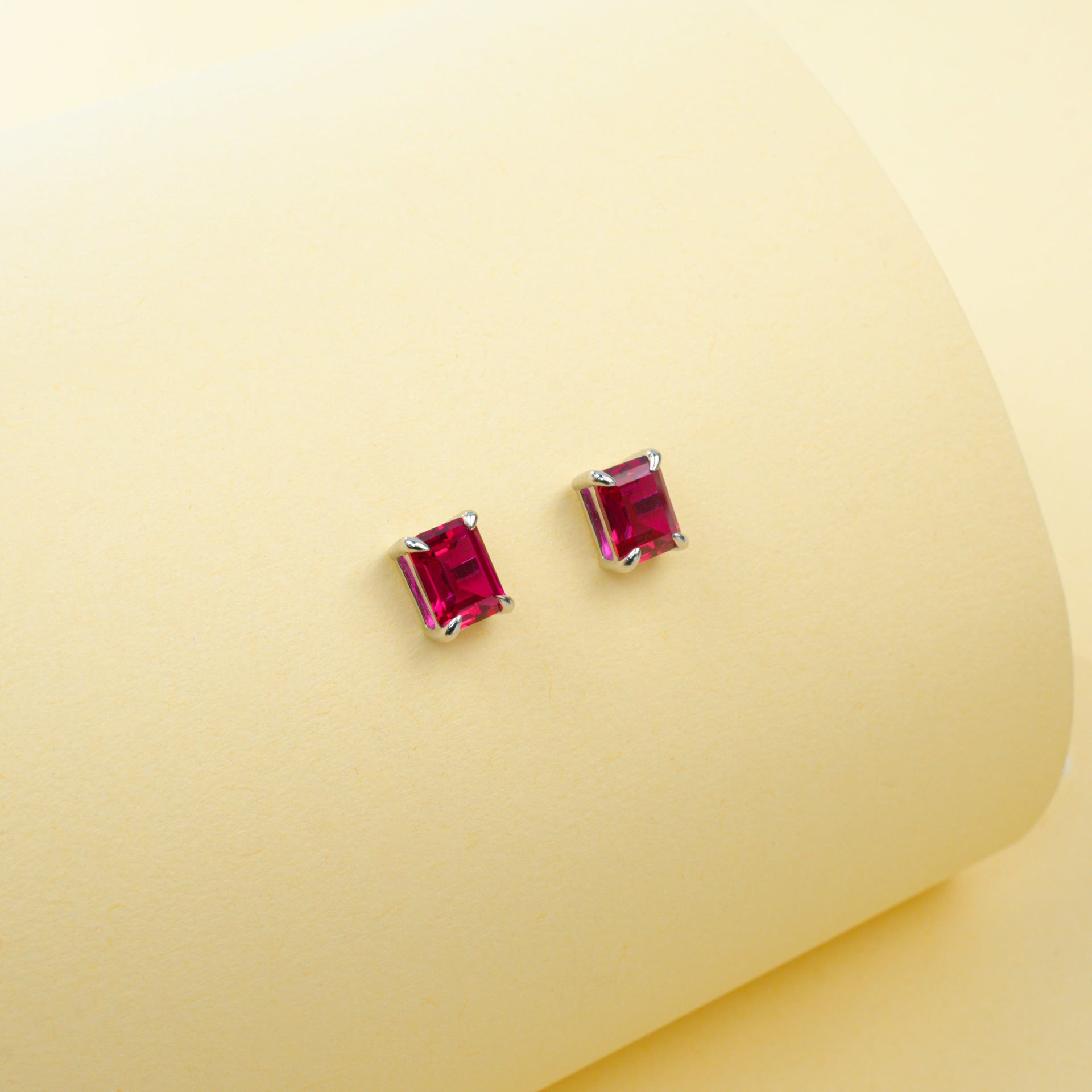 925 Sterling Silver Lab Ruby Earrings, Minimalist Elegant for Women - Photo 2