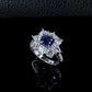 S925 Sterling Silver Lab Sapphire Ring Halo Diamond, Versatile Jewellery Premium - Photo 2