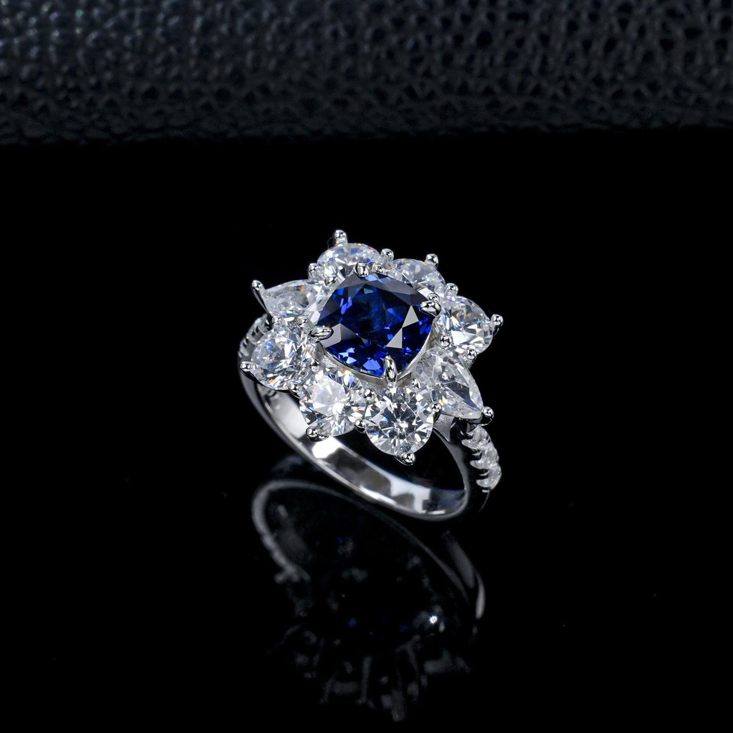 S925 Sterling Silver Lab Sapphire Ring Halo Diamond, Versatile Jewellery Premium - Photo 2