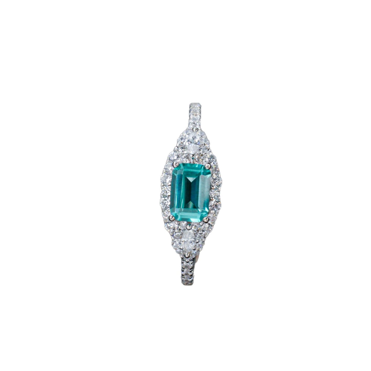 S925 Silver Rectangle Lab Paraiba Tsavorite Diamond, Gemstone Ring - Photo 5