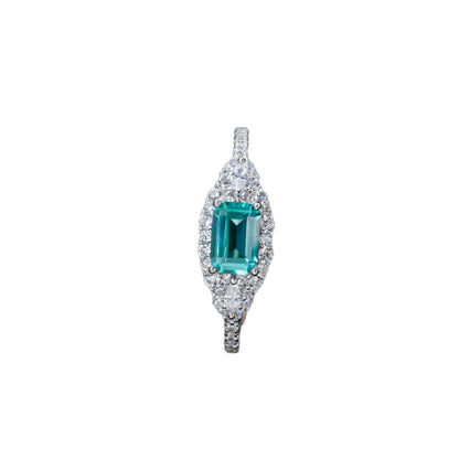 S925 Silver Rectangle Lab Paraiba Tsavorite Diamond, Gemstone Ring - Photo 5