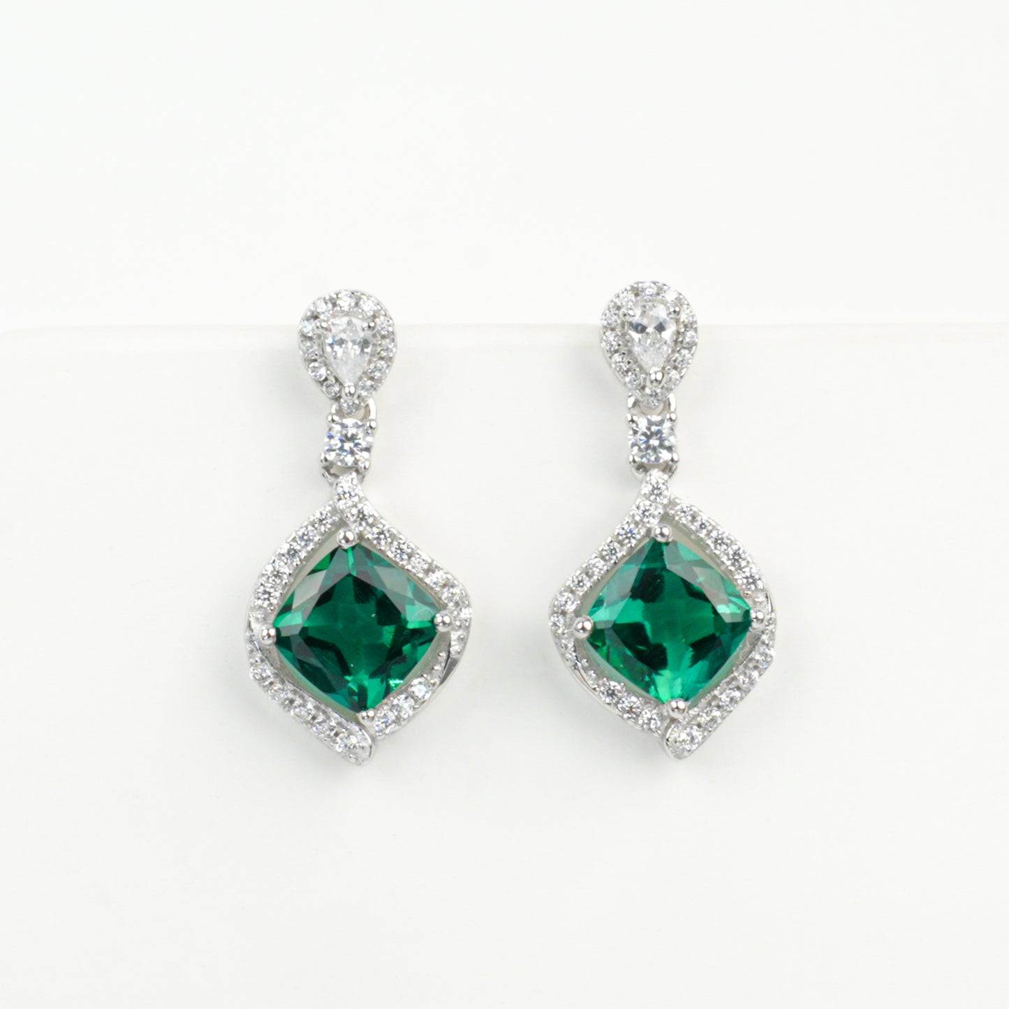 925 Sterling Silver Lab Emerald Stud Earrings, Versatile Premium - Photo 6