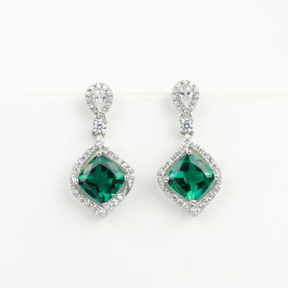 925 Sterling Silver Lab Emerald Stud Earrings, Versatile Premium - Photo 6