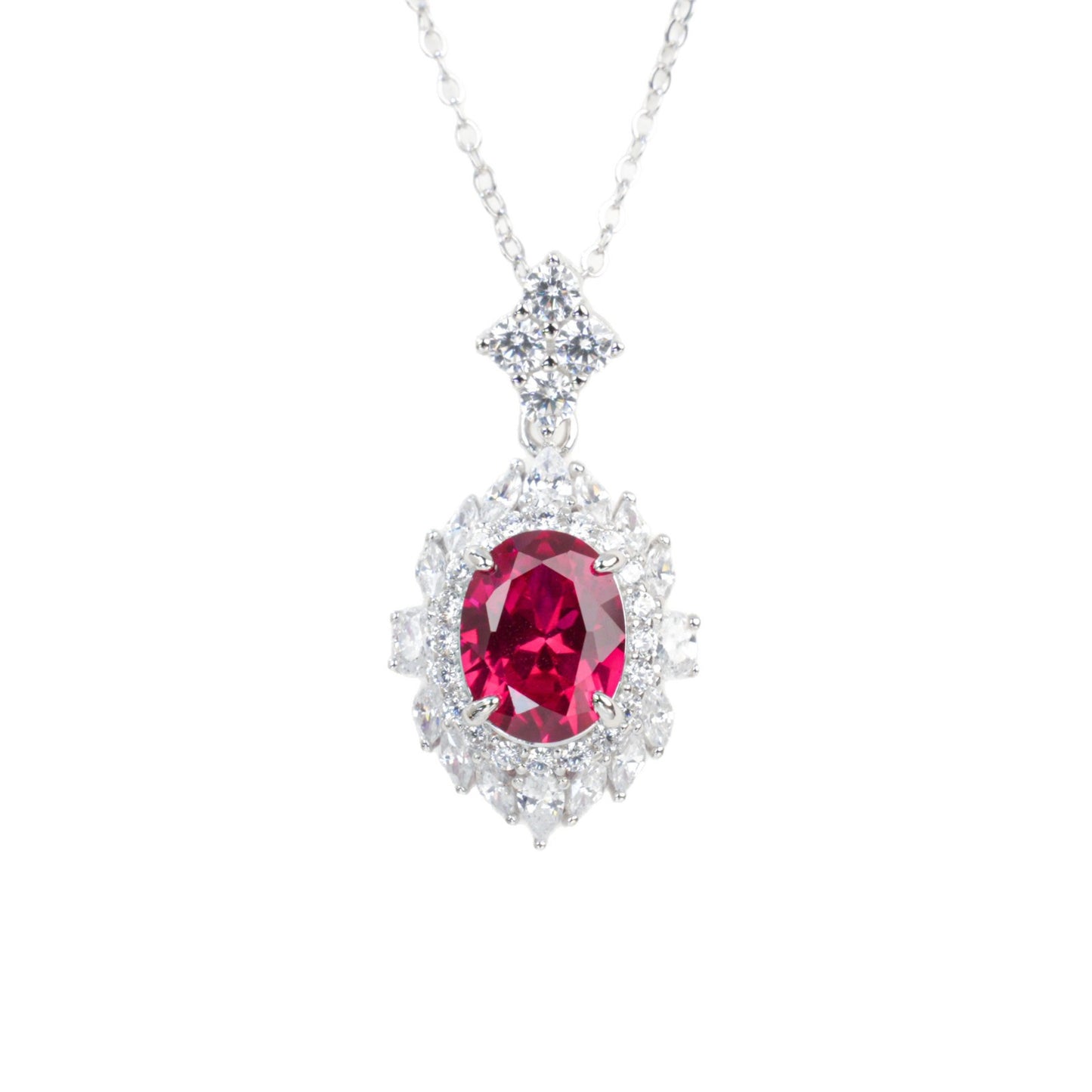 S925 Sterling Silver Lab Ruby Necklace, Elegant Minimalist - Photo 5