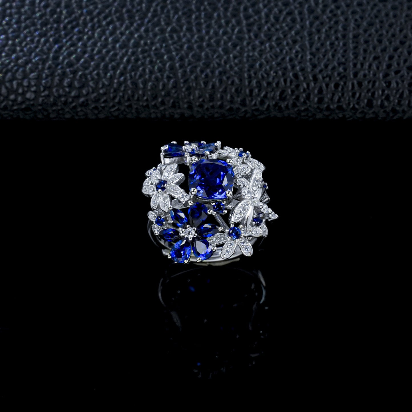S925 Sterling Silver Lab Sapphire Ring 4-Claw Double-Side Full Diamond, Anniversary Versatile Elegant - Photo 2