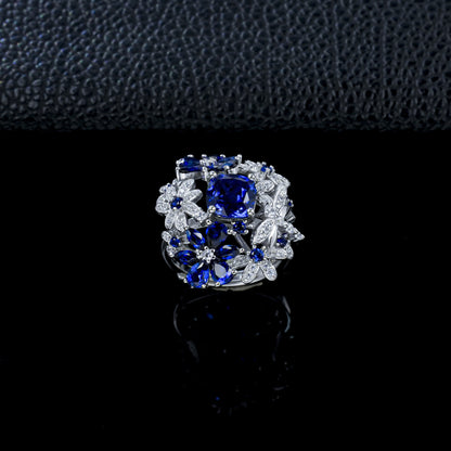 S925 Sterling Silver Lab Sapphire Ring 4-Claw Double-Side Full Diamond, Anniversary Versatile Elegant - Photo 2
