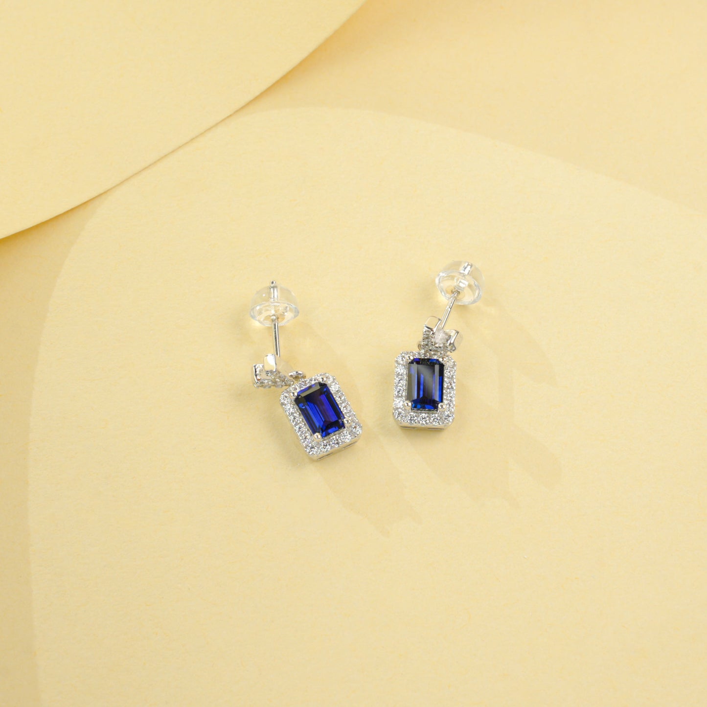 925 Sterling Silver Lab Sapphire Stud Earrings, Minimalist Versatile Premium - Photo 2