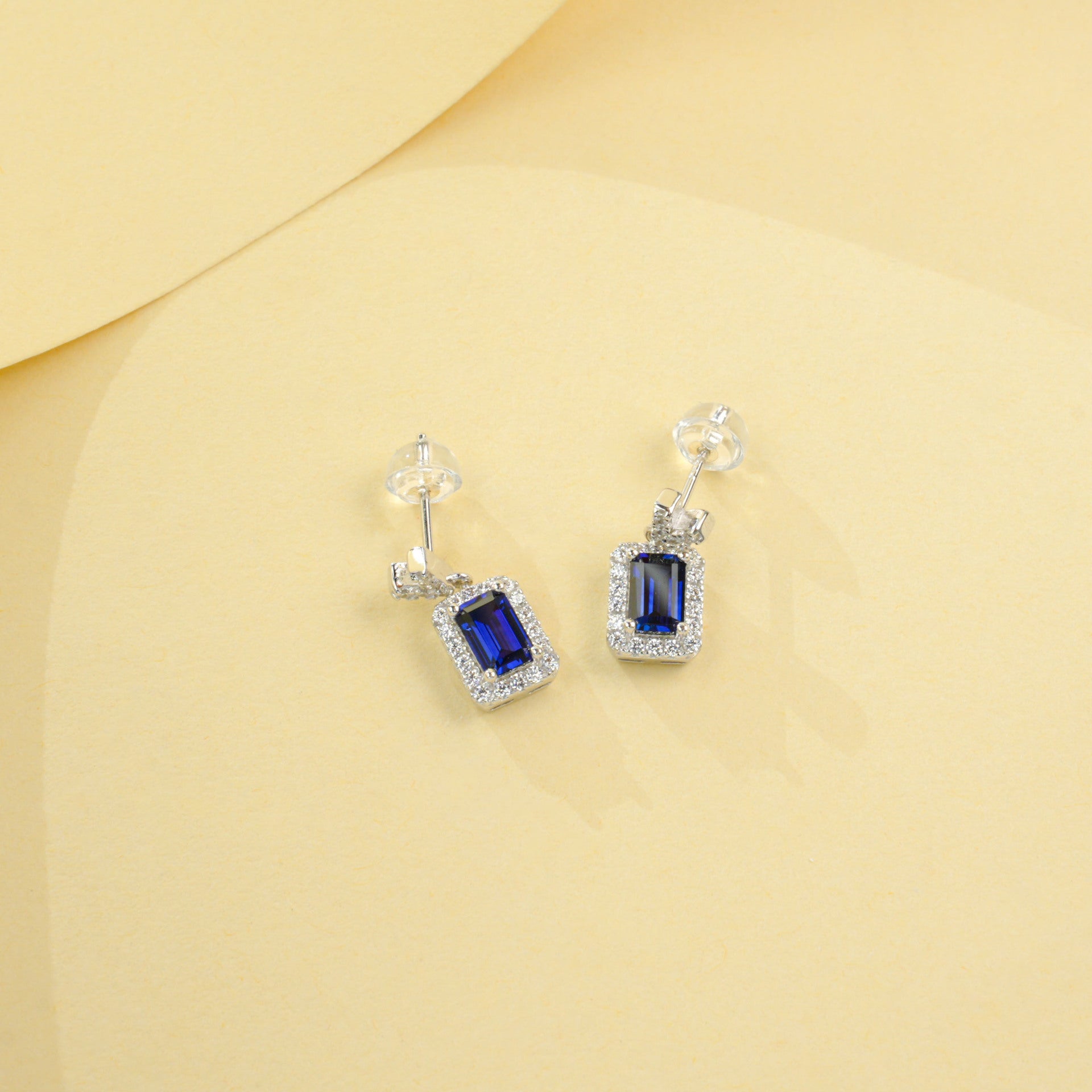 925 Sterling Silver Lab Sapphire Stud Earrings, Minimalist Versatile Premium - Photo 2