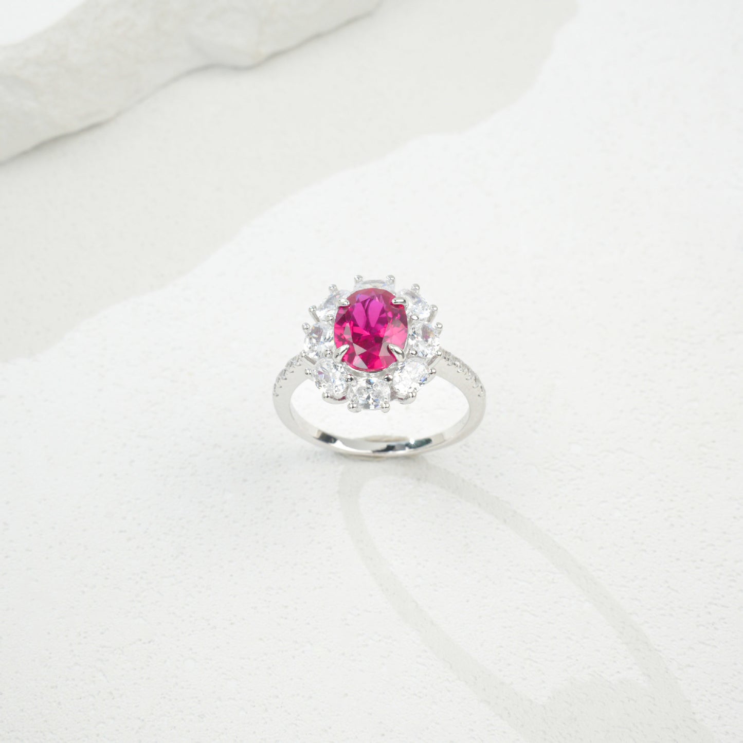 925 Sterling Silver Oval Gemstone Halo Pave Ring, Premium Girlfriend Gift - Photo 3