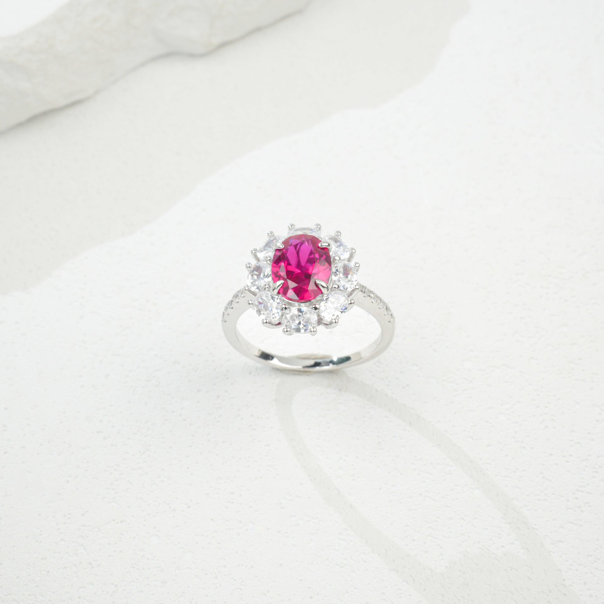 925 Sterling Silver Oval Gemstone Halo Pave Ring, Premium Girlfriend Gift - Photo 3