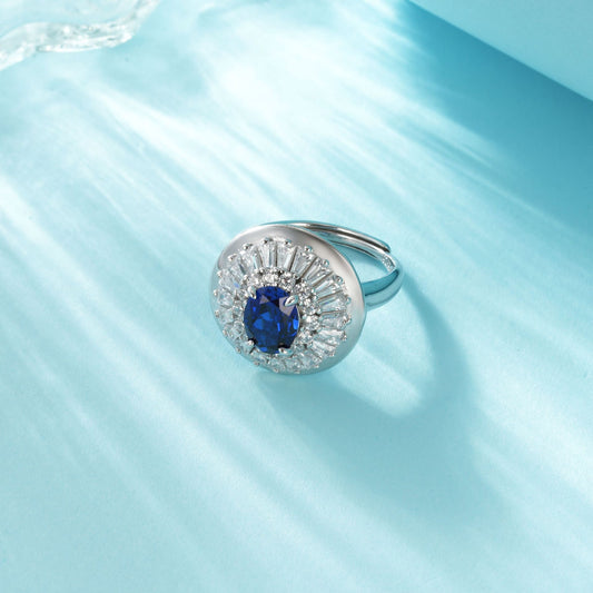 S925 Sterling Silver Lab Sapphire Ring, Sparkling Lab Gemstone - Photo 3