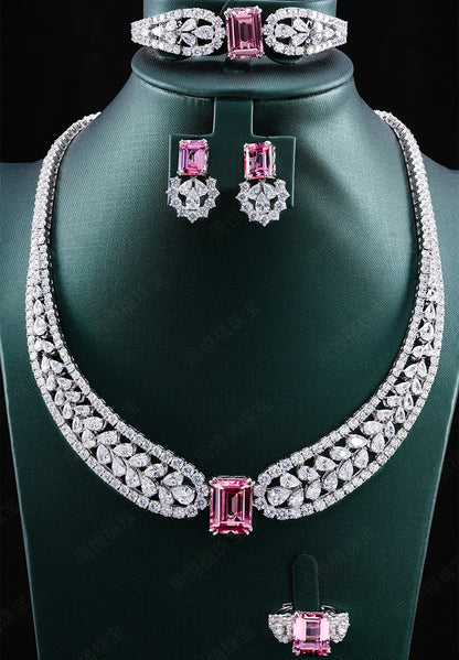 S925 Sterling Silver Lab Padparadscha 4-Piece Jewellery Set, Luxurious Premium for Women - Photo 6