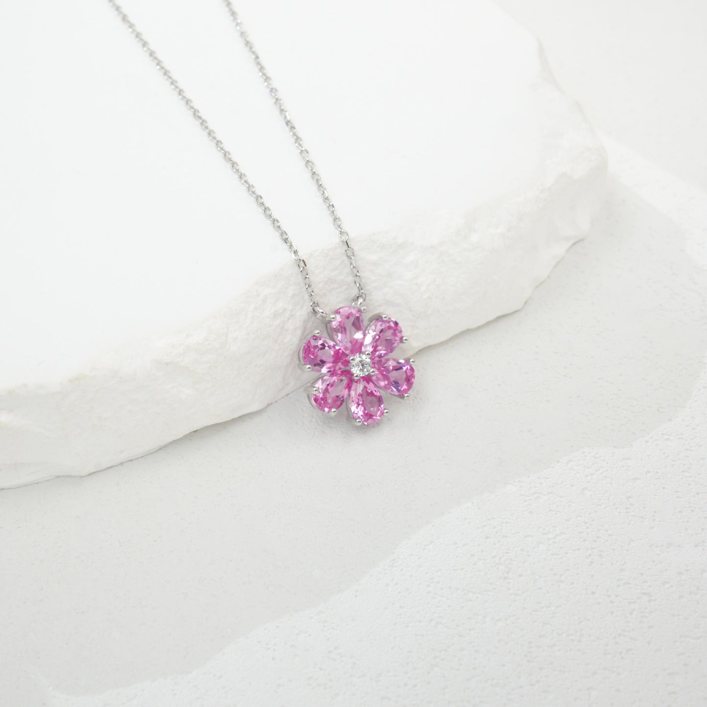 S925 Sterling Silver Pink Diamond Cherry Blossom Choker Necklace, Versatile Elegant for Women - Photo 2