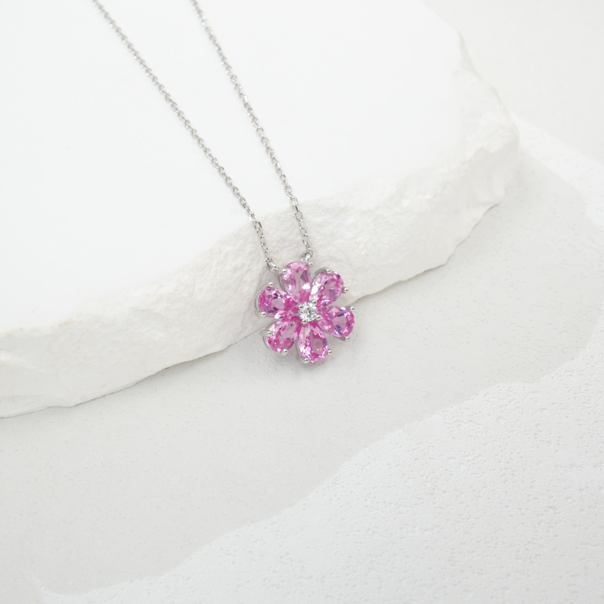 S925 Sterling Silver Pink Diamond Cherry Blossom Choker Necklace, Versatile Elegant for Women - Photo 2