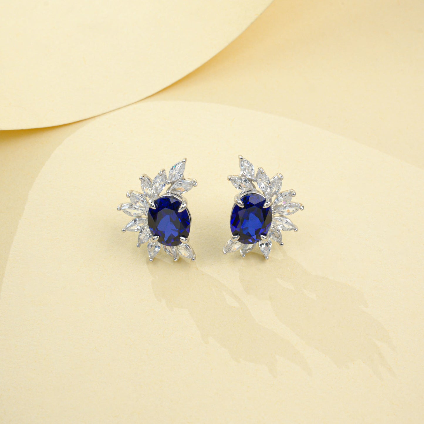 S925 Sterling Silver Lab Sapphire Stud Earrings, Versatile - Photo 5