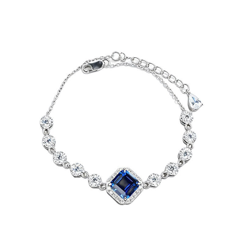 S925 Silver Square Sapphire Halo Jewellery, Women's Versatile Accessory - Photo 5