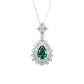 S925 Silver Teardrop Lab Emerald Double-Layer Halo Pendant Necklace, Palace Evening - Photo 5