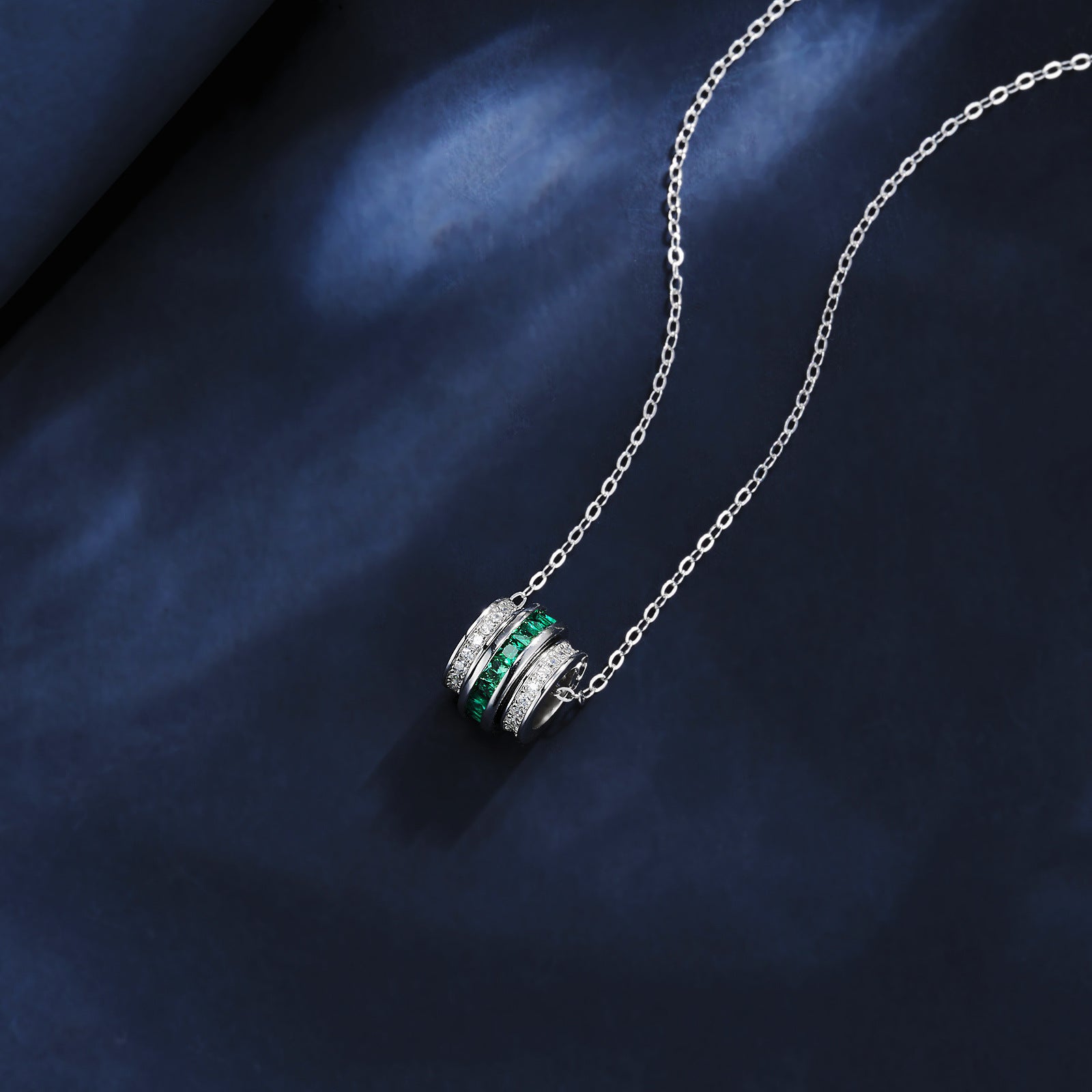 S925 Silver Lab Emerald Cylinder Tube Pendant Necklace, Gemstone Versatile - Photo 4