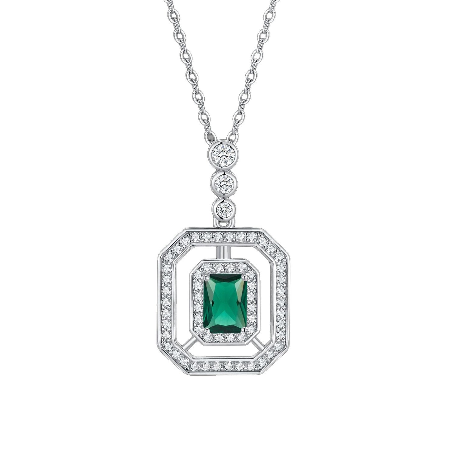 S925 Silver Lab Emerald Necklace Square Premium - Photo 5