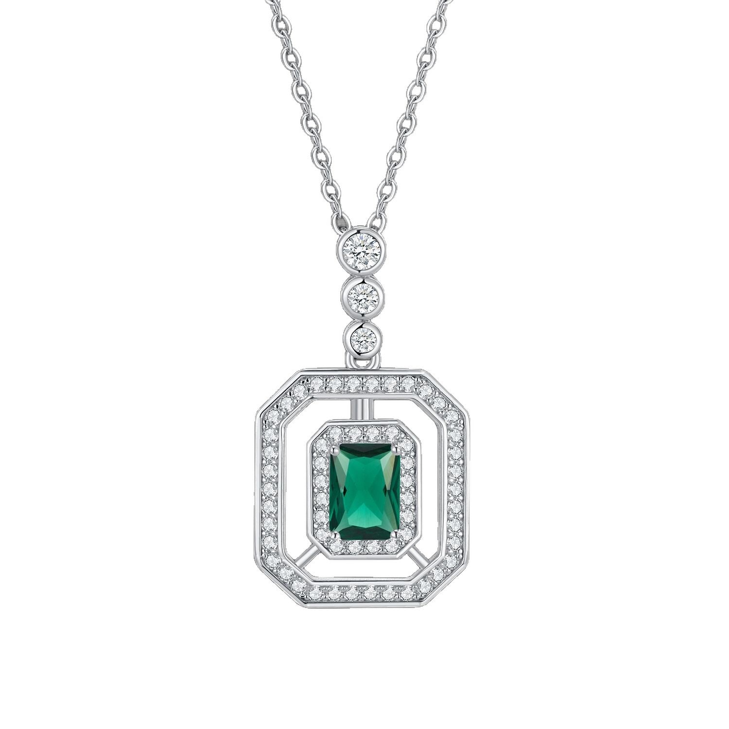 S925 Silver Lab Emerald Necklace Square Premium - Photo 5