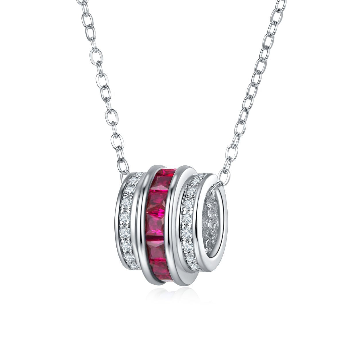 S925 Silver Lab Ruby Tube Pendant Necklace, Gemstone Versatile - Photo 5