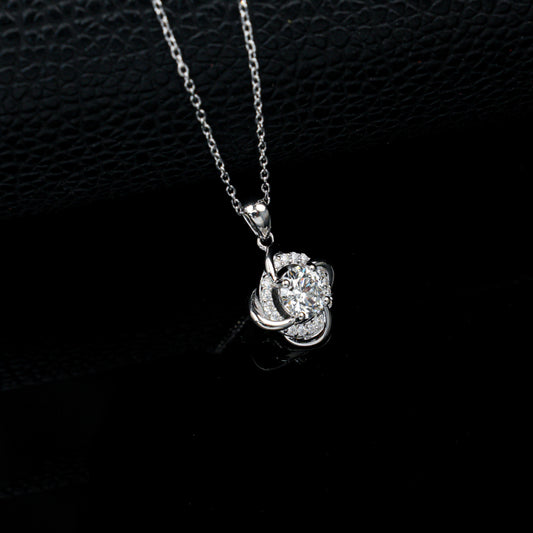 S925 Silver Pinwheel Twisted Pendant 4-Claw Centre Surround Setting, Design Elegant - Photo 3