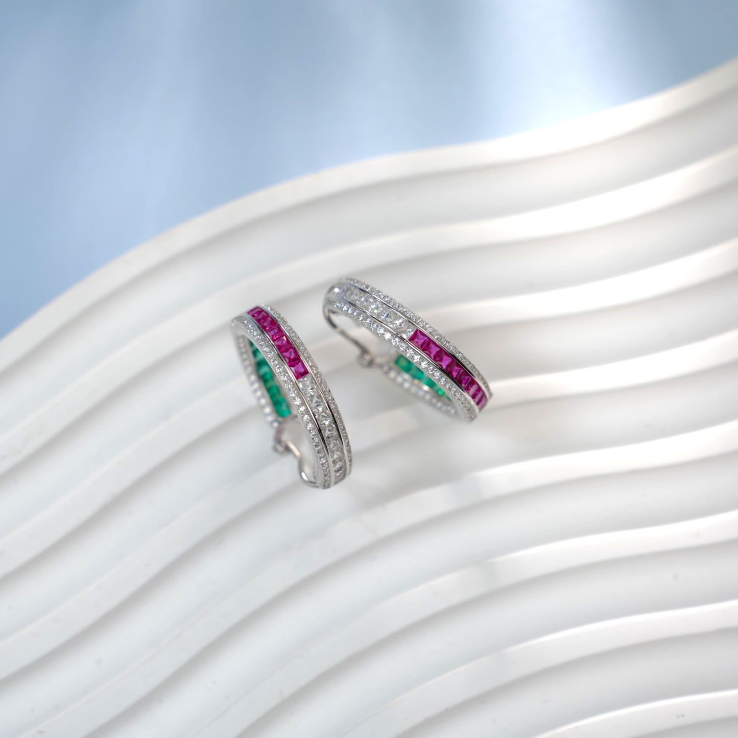 Lab Ruby 925 Silver Earrings Premium Micro-Set Full Diamond Ring Stacking - Photo 6