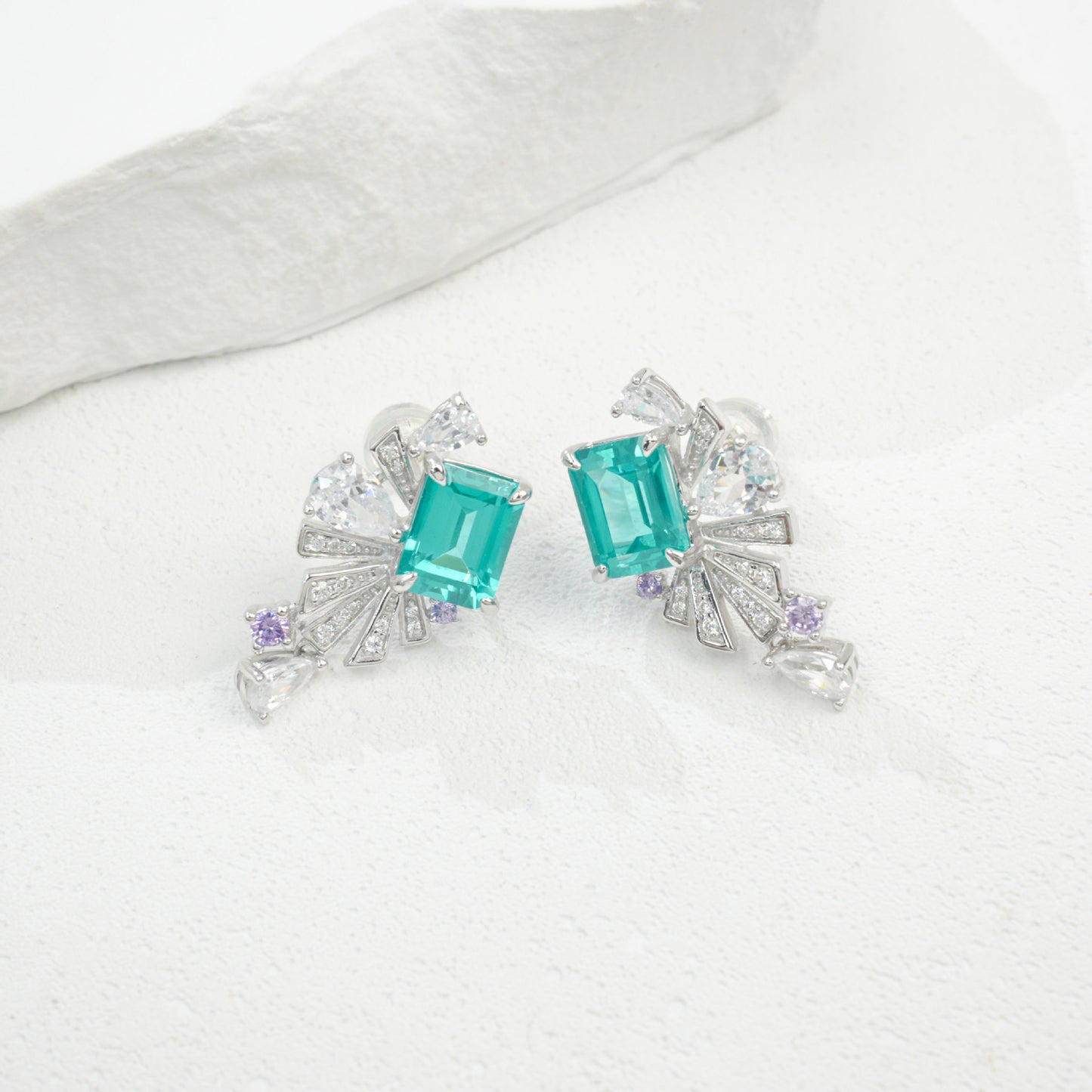 S925 Sterling Silver Lab Paraiba Square coloured Gemstone Multi-Diamond, Versatile - Photo 4