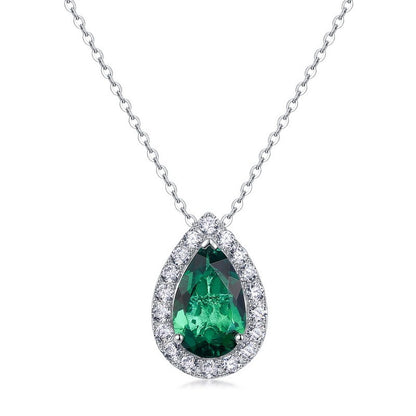 925 Sterling Silver Lab Emerald Teardrop Vintage Pendant Necklace, Stackable for Women - Photo 5
