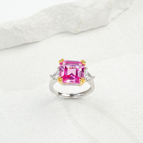 S925 Sterling Silver Lab Padparadscha Ring for Women, Premium - Photo 1