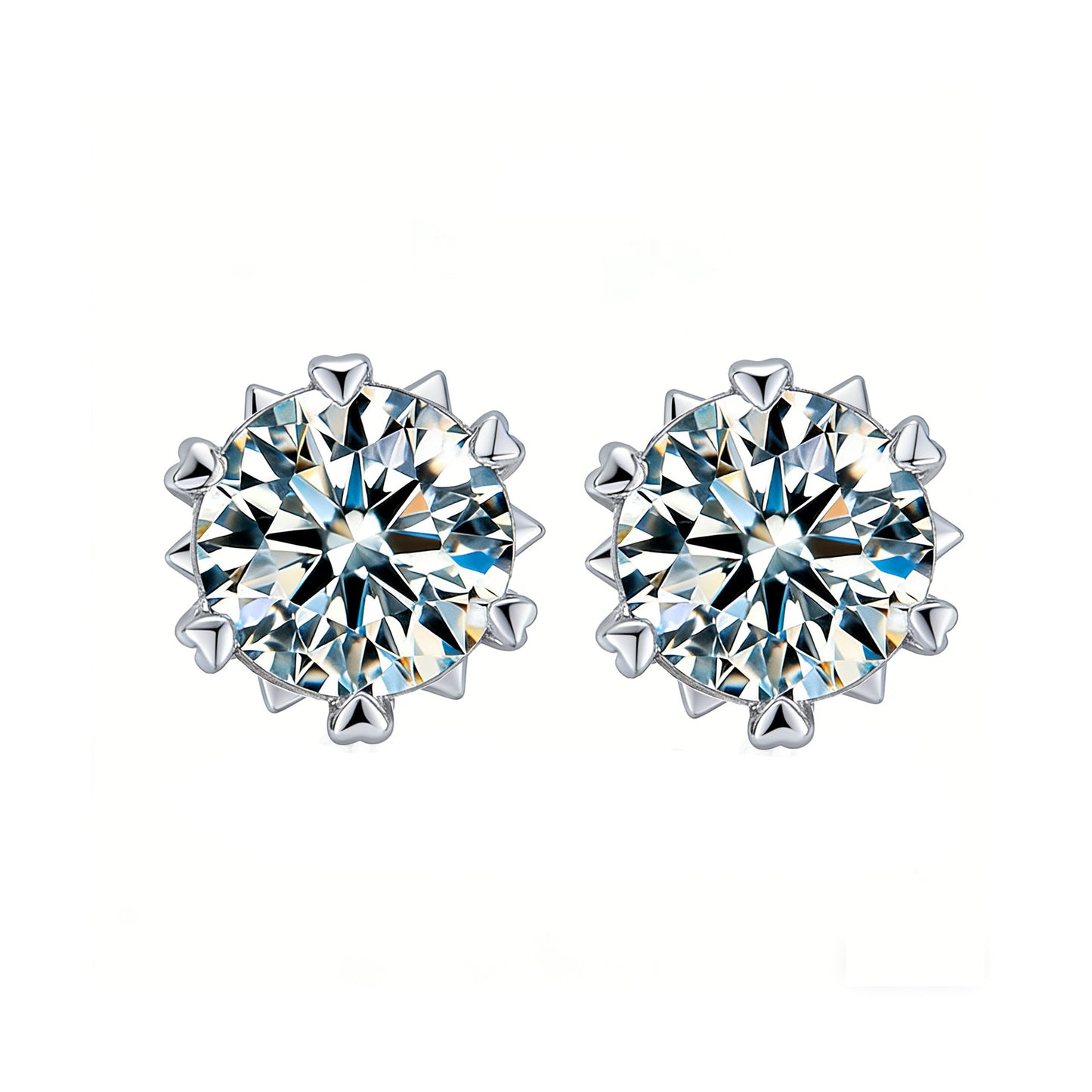 S925 Silver Sunflower Heart Prong Round Stone Stud Earrings, Simple Solitaire Earrings - Photo 5