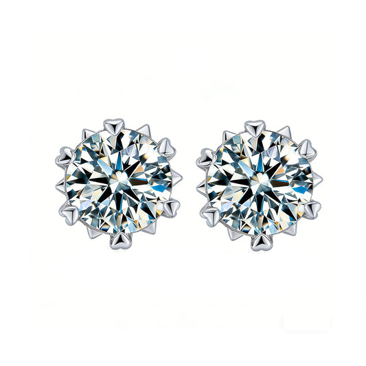 S925 Silver Sunflower Heart Prong Round Stone Stud Earrings, Simple Solitaire Earrings - Photo 5