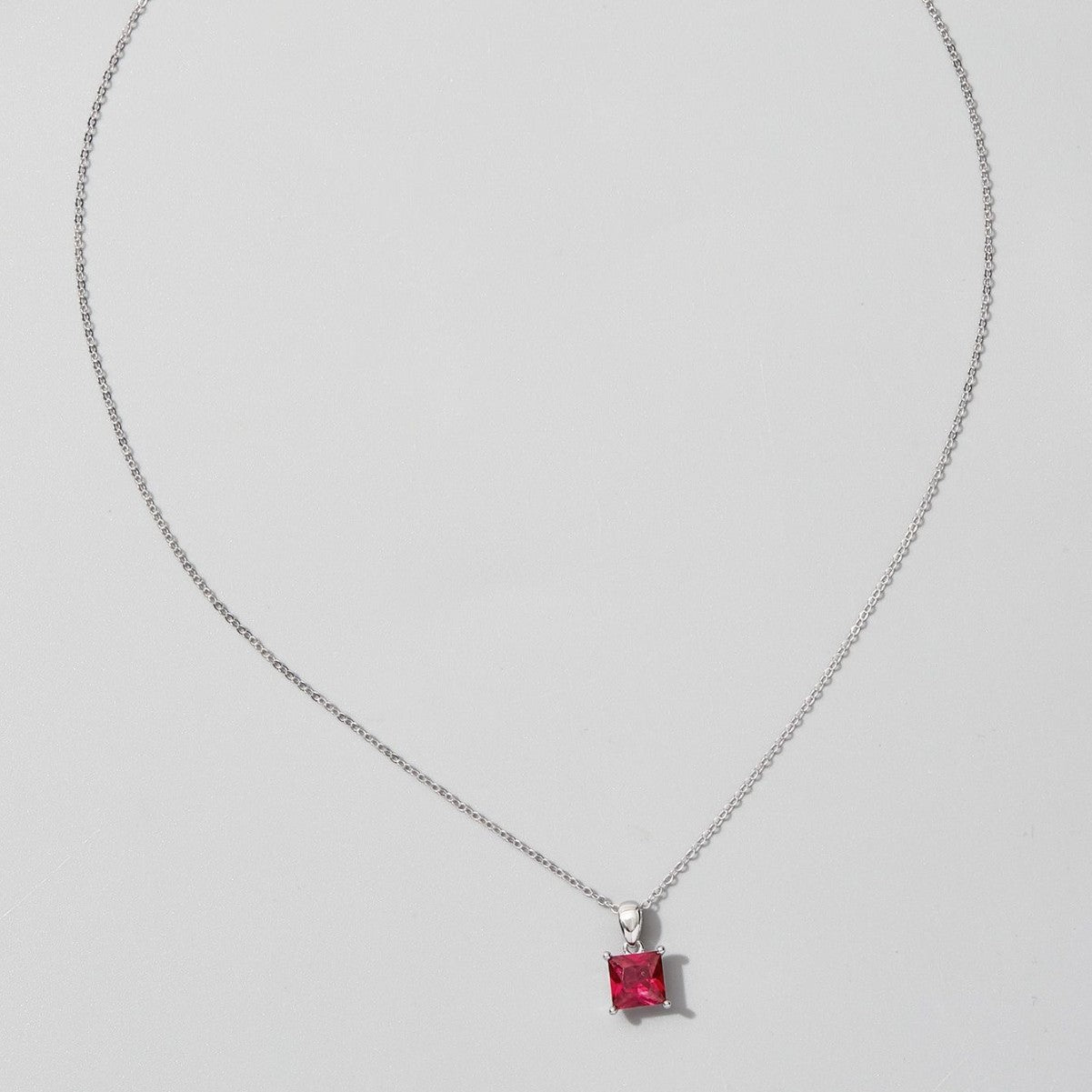 925 Sterling Silver Lab Ruby Rectangular Jewellery Set (Necklace, Ring, Earrings), Minimalist - Photo 4