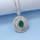 S925 Sterling Silver Emerald Oval Halo Necklace, Round Diamond Versatile - Photo 2