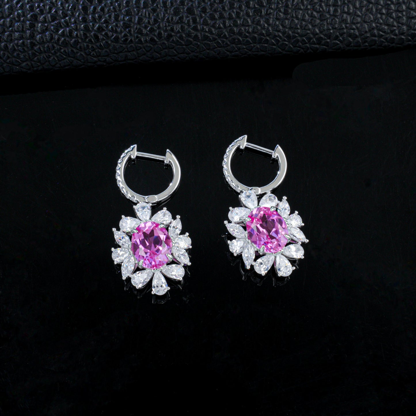 S925 Silver Ear Cuff Lab Pink Gemstone Flower Earrings, Photo Birthday Gift - Photo 2