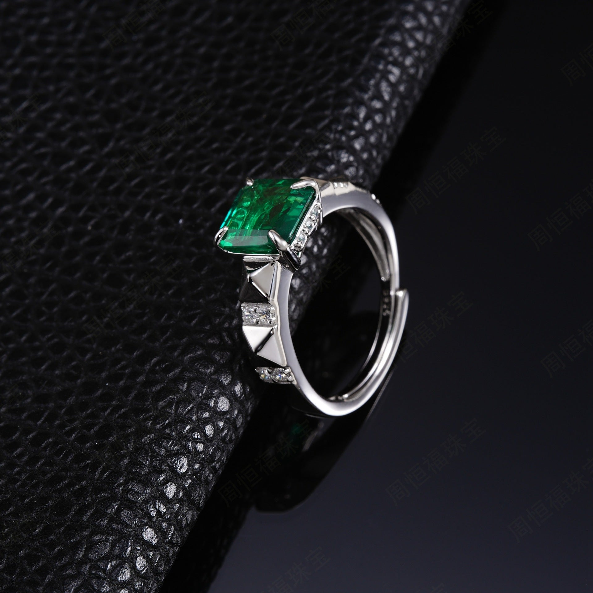 Princess-Cut Lab Emerald Ring S925 Silver, Vintage Lab Gemstone - Photo 4