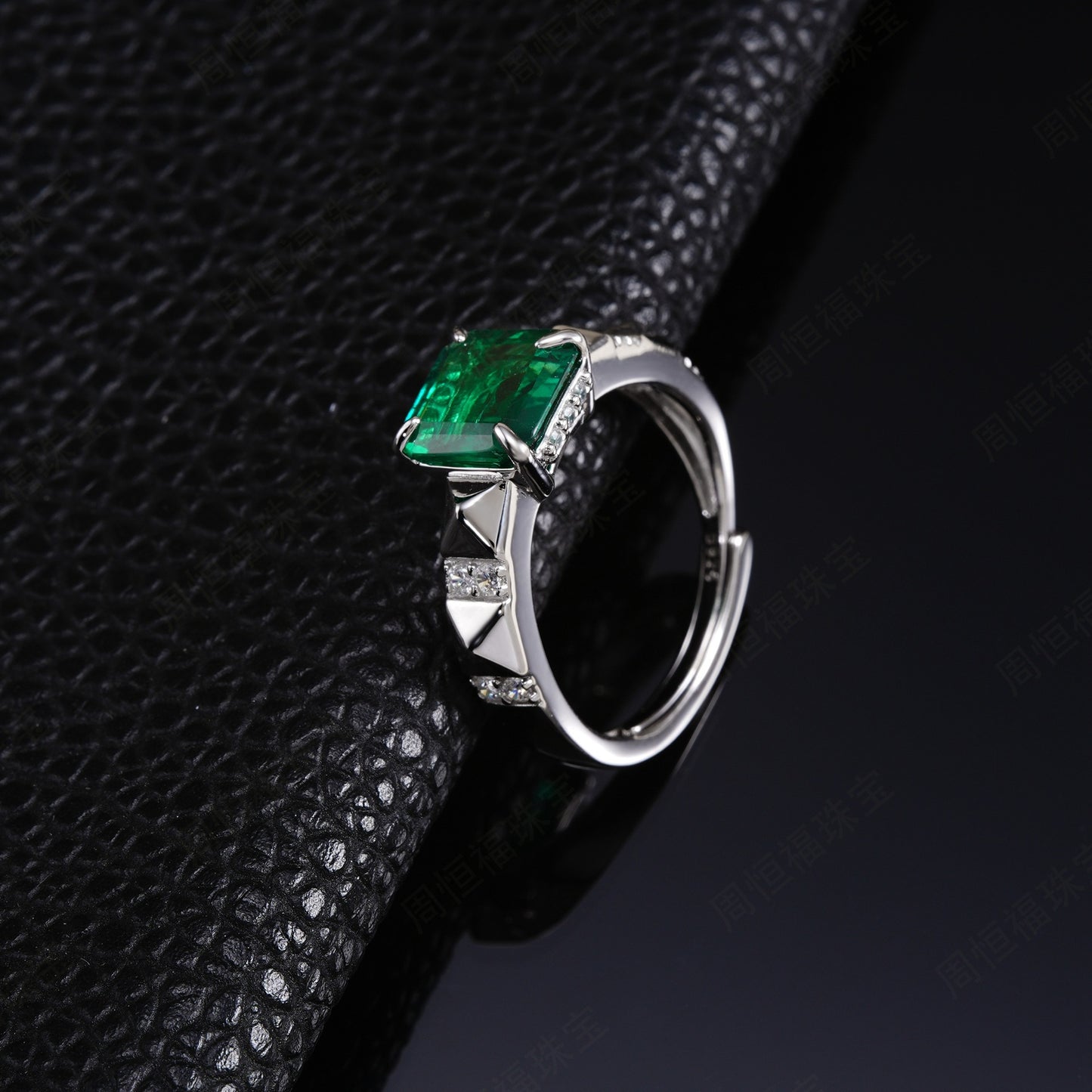 Princess-Cut Lab Emerald Ring S925 Silver, Vintage Lab Gemstone - Photo 4