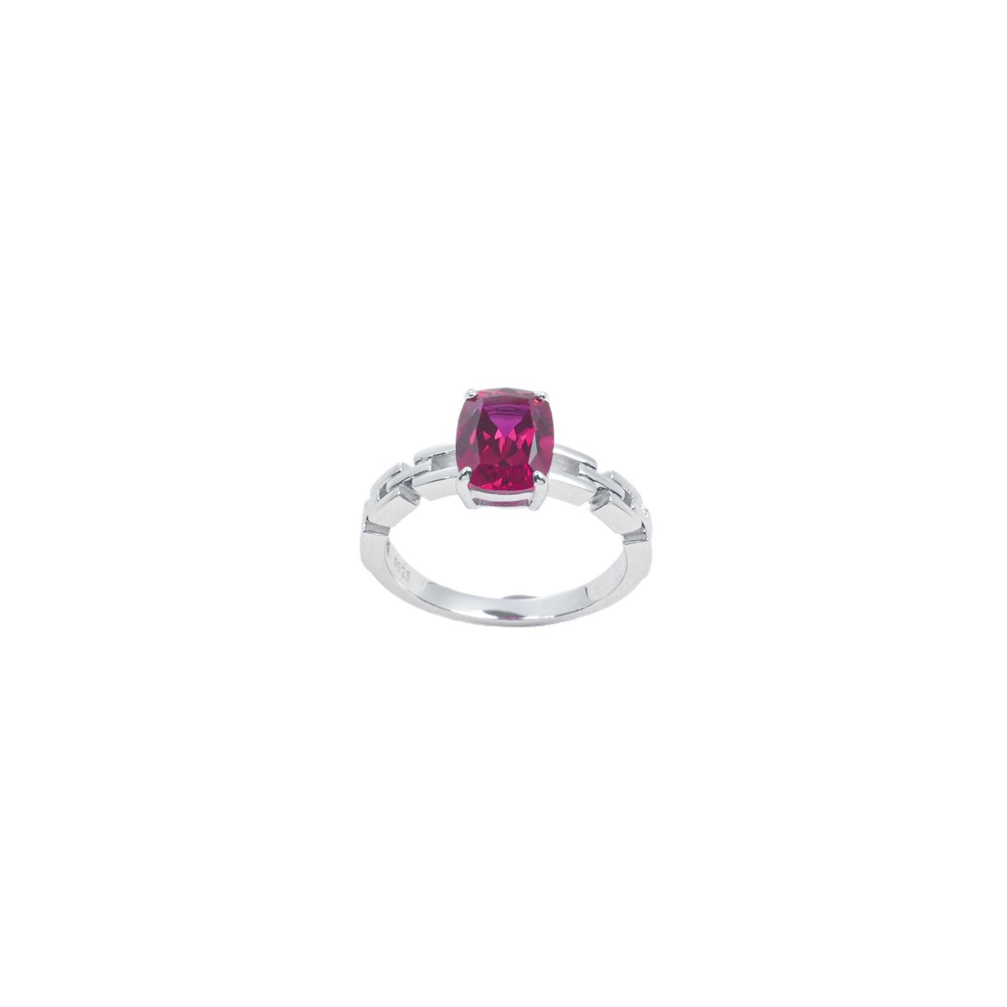 S925 Silver Cushion Lab Ruby Bar Ring, Couple Birthday Gift - Photo 5