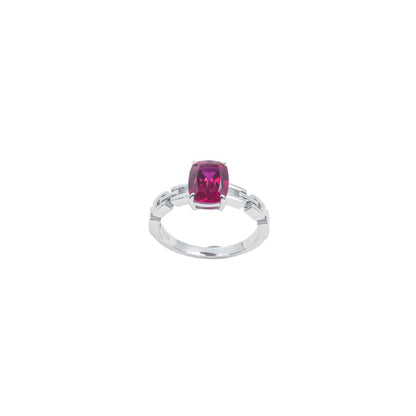 S925 Silver Cushion Lab Ruby Bar Ring, Couple Birthday Gift - Photo 5