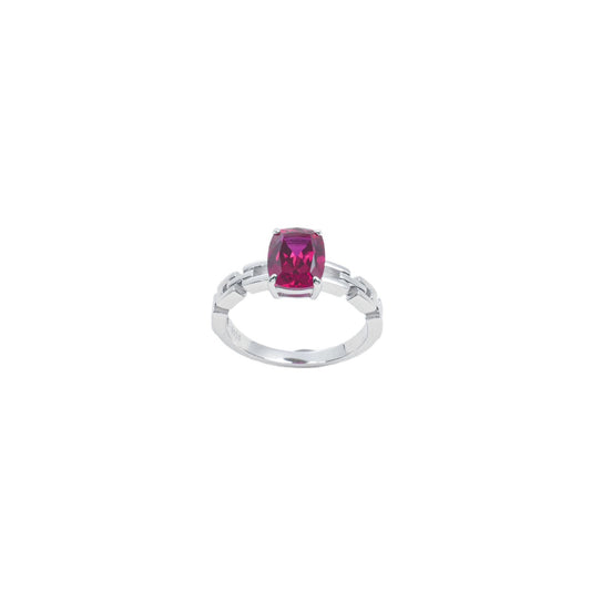 S925 Silver Cushion Lab Ruby Bar Ring, Couple Birthday Gift - Photo 5