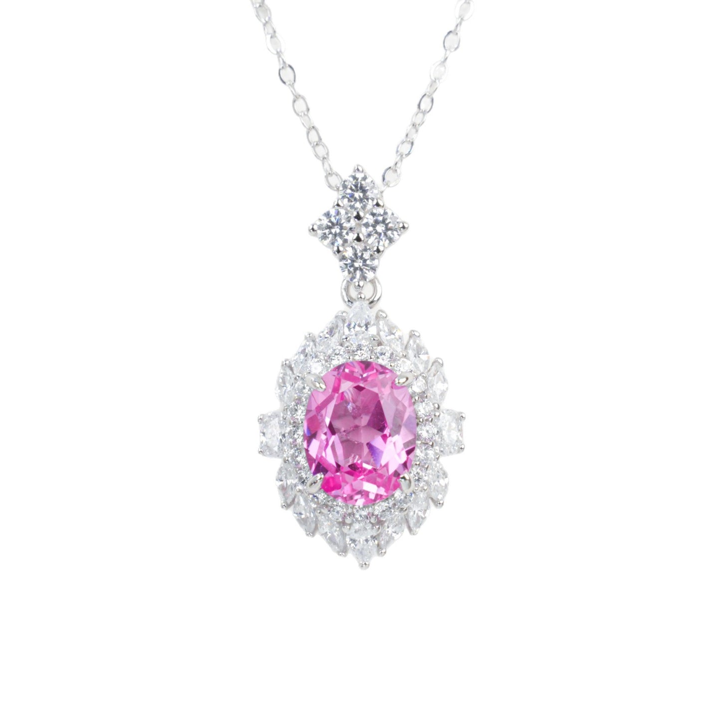 S925 Sterling Silver Lab Padparadscha Pave Choker Necklace - Photo 5