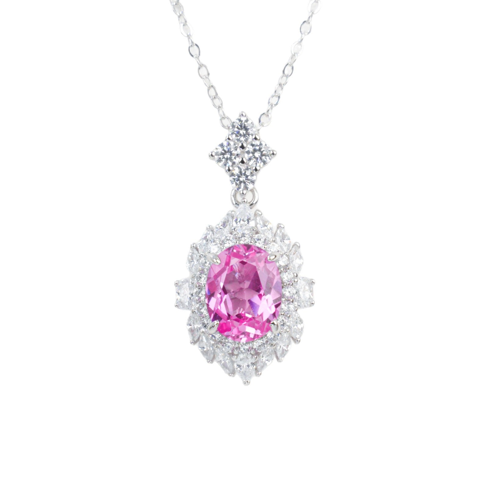 S925 Sterling Silver Lab Padparadscha Pave Choker Necklace - Photo 5