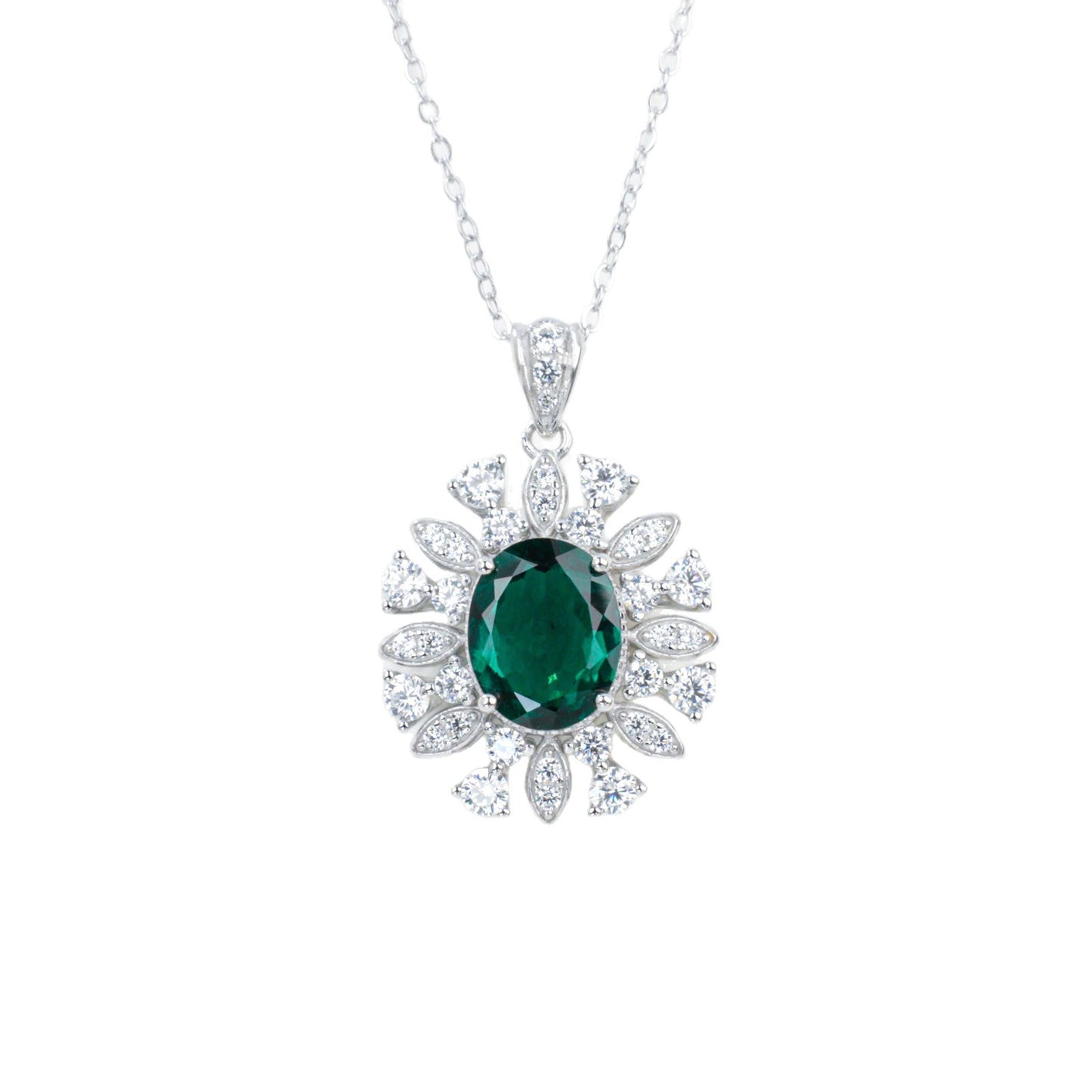 S925 Sterling Silver Lab Emerald Necklace with Diamonds, Premium Choker for Women - Photo 5