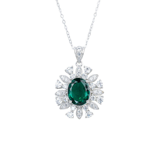 S925 Sterling Silver Lab Emerald Necklace with Diamonds, Premium Choker for Women - Photo 5