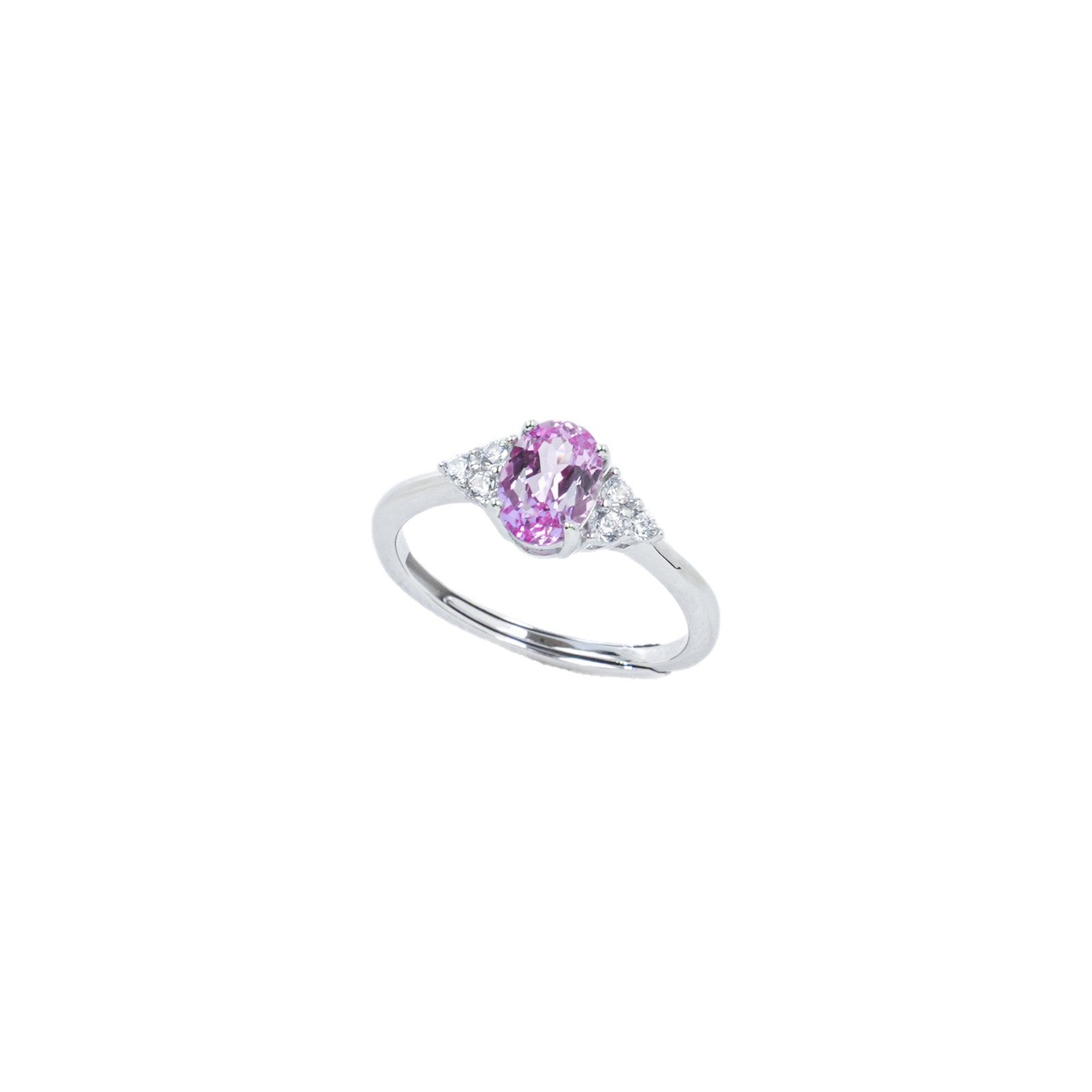 S925 Silver Oval Lab Pink Gemstone Side Triangle Diamond Ring, Versatile Birthday Gift - Photo 5