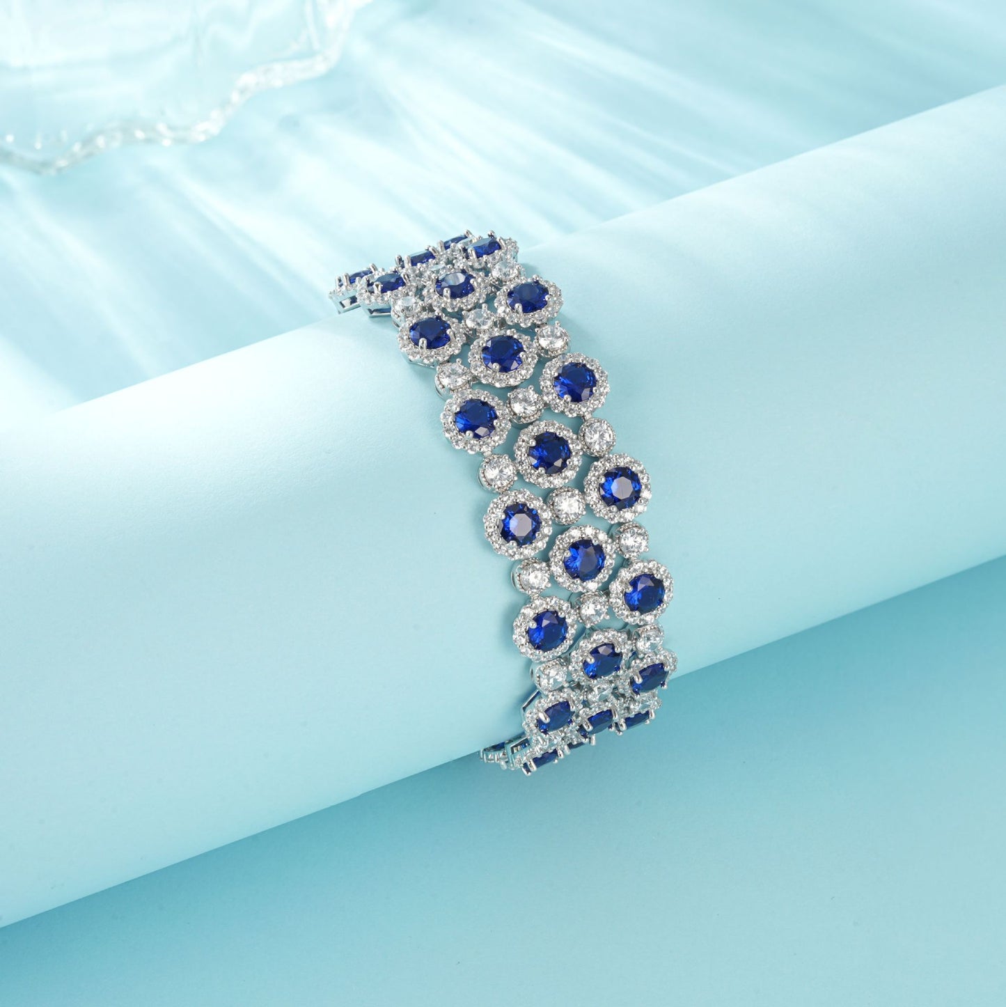 925 Sterling Silver Blue Nano Round Stone Bracelet, Luxurious Vintage Palace for Women - Photo 2