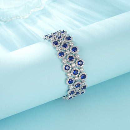 925 Sterling Silver Blue Nano Round Stone Bracelet, Luxurious Vintage Palace for Women - Photo 2
